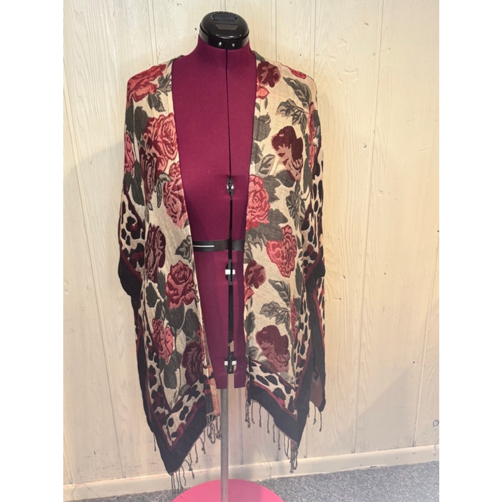 Colleen Lopez Kimono XS/S Beige Red Floral Leopard Print